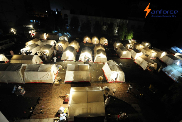 Emergency Lights Illuminate Hope amidst the Rubble